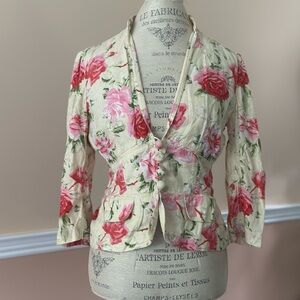 Y2K Banana Republic Floral Blazer - Pink and Cream